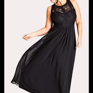 City Chic Black Lace Panelled Bodice Maxi Dress, Size M/18W, NWT